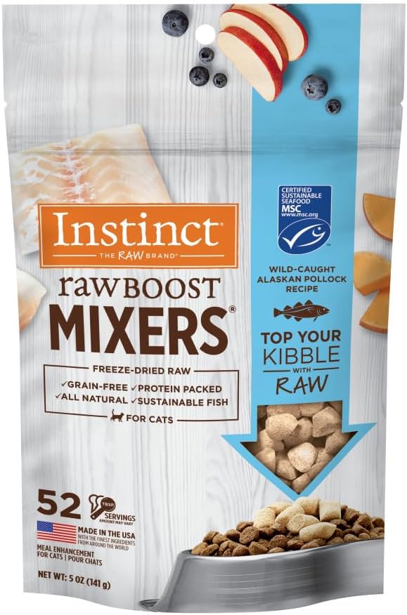 Instinct Raw Cat Food Topper with pollock and vegetables in a bowl