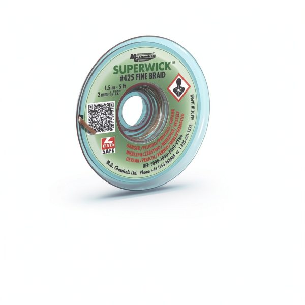 MG Chemicals - 425 Desoldering Braid #3 Fine Braid Super Wick with RMA Flux, 5' Length x 0.075" Width, Green-2