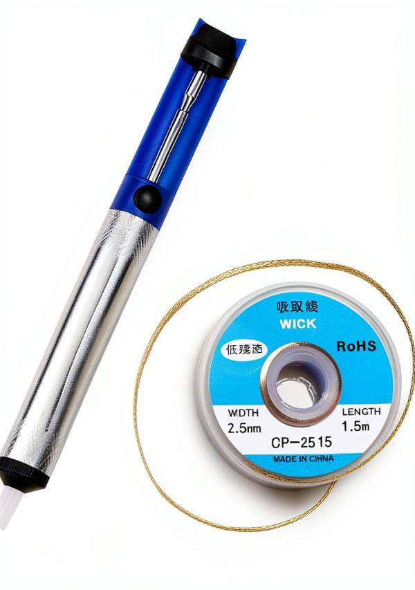 EVERMARKET(TM) Desoldering Wick, solder braid with 2.5mm Width, 1.5m Length and Solder Sucker Desoldering Vacuum Pump Solder Removal Tool - Blue-0